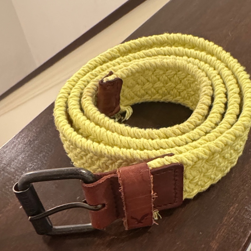 American Eagle Outfitters Yellow Braided Belt with Brown Leather